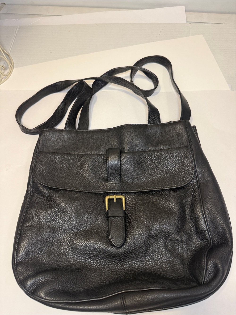 Classic Black Leather Bag vintage leather company co. Liz Claiborne Calab